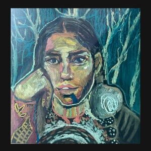 Hand-Painted Portrait of Indigenous Woman 12x12 framed